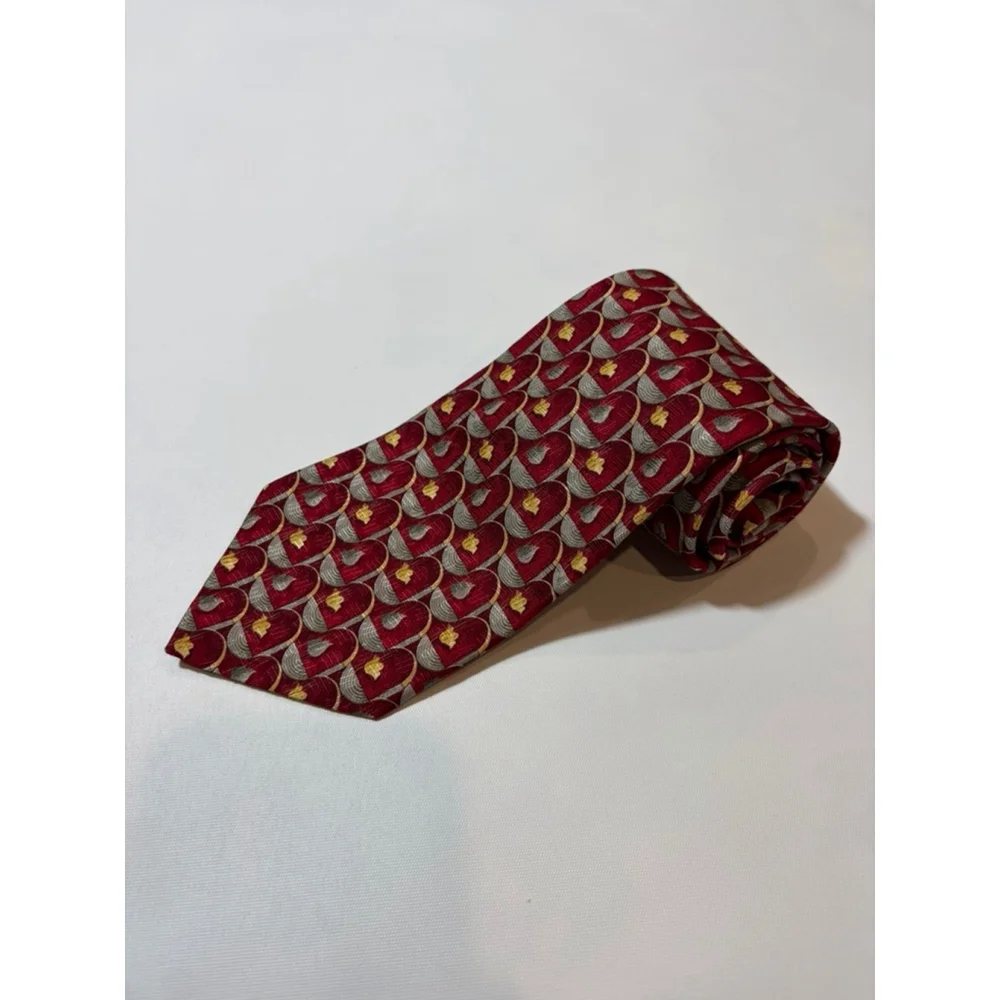 Ermenegildo Zegna Silk Tie Red Geometric Italy Luxury Designer Classic